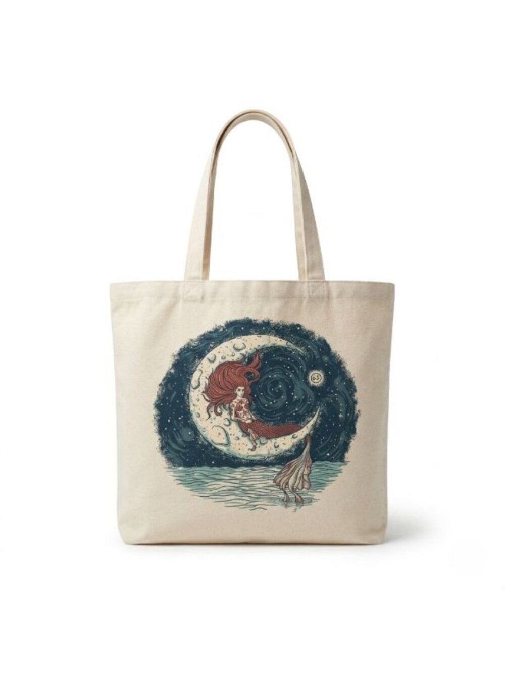 Earthbound Unisex Large Tote Cream Canvas Mermaid Graphic Bag Statement Boho - Picture 1 of 7